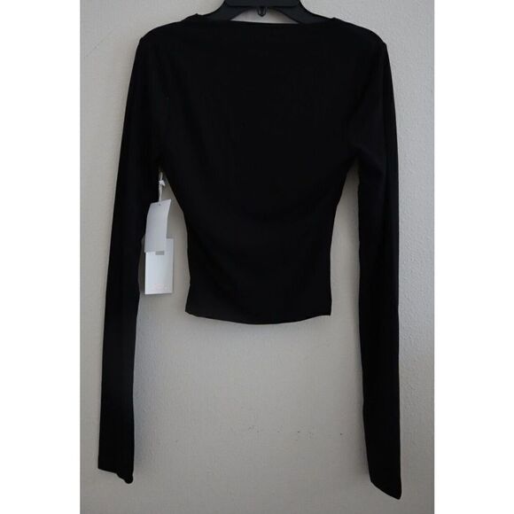Good American GT0260 001 Women's Sz 1 (S) Black Long Sleeve Ruched Crop Top $60 - Picture 2 of 5